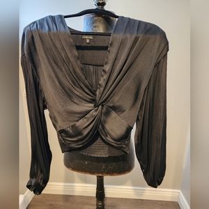 Dynamite Black Satin Twist Front Blouse, Size XS